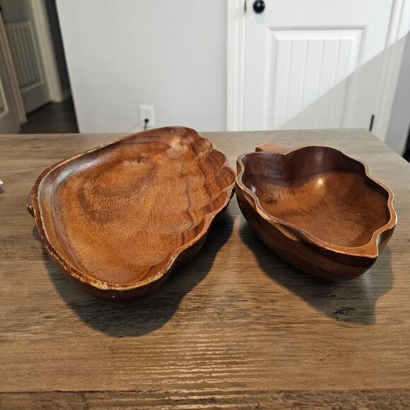 Vintage Monkey Pod Serving Dishes 2 Set Brown Hawaii Philippines Home Decor Boho - Picture 5 of 13